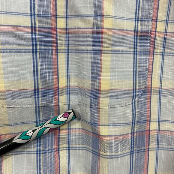 Faconnable Plaid Blue Short Sleeves Button Down Shirt Mens XL - Picture 7 of 8